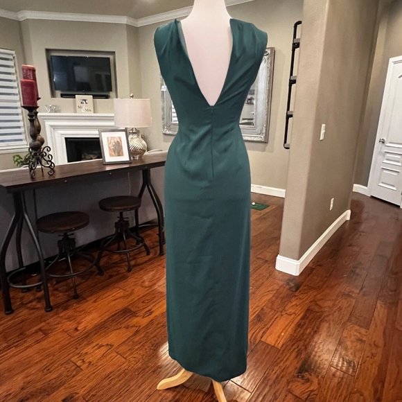 New Jenny Packham Dress Size 4 Hunter Green Drape Front High Slit JP1013 Gown - Picture 9 of 16